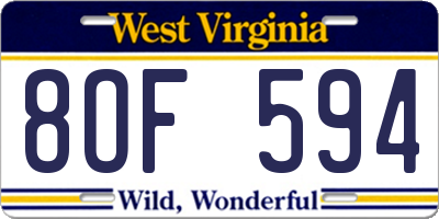 WV license plate 8OF594