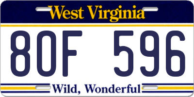 WV license plate 8OF596