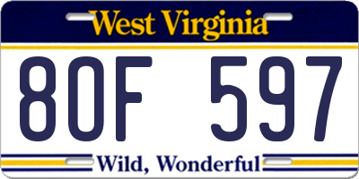 WV license plate 8OF597