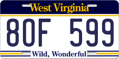 WV license plate 8OF599