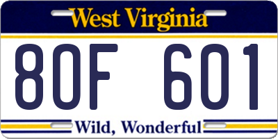 WV license plate 8OF601