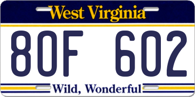 WV license plate 8OF602