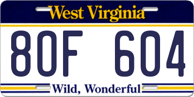 WV license plate 8OF604
