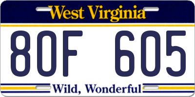 WV license plate 8OF605