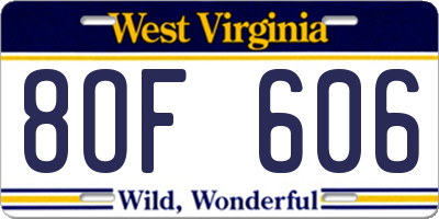 WV license plate 8OF606