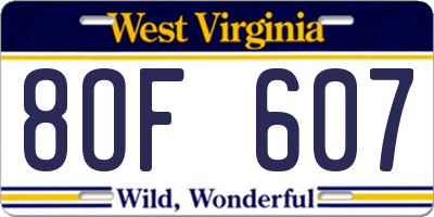 WV license plate 8OF607