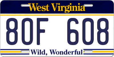 WV license plate 8OF608