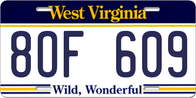 WV license plate 8OF609
