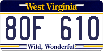 WV license plate 8OF610
