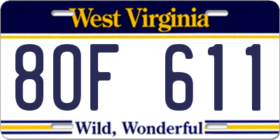 WV license plate 8OF611
