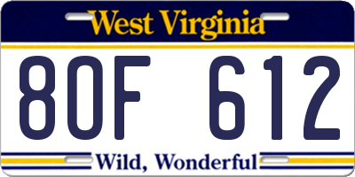 WV license plate 8OF612