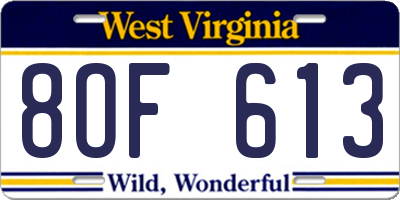WV license plate 8OF613