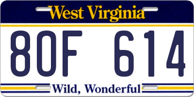 WV license plate 8OF614
