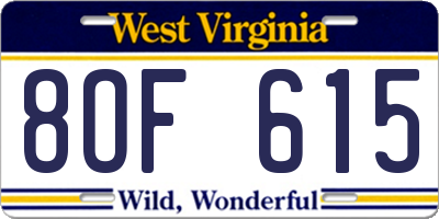 WV license plate 8OF615