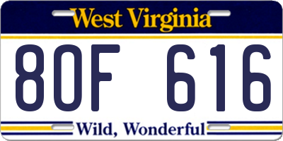 WV license plate 8OF616