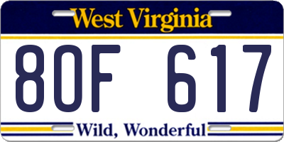 WV license plate 8OF617