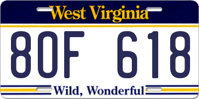 WV license plate 8OF618