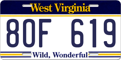 WV license plate 8OF619