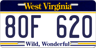 WV license plate 8OF620