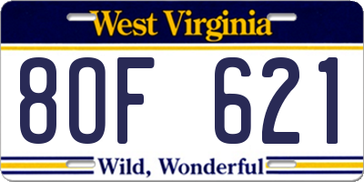 WV license plate 8OF621