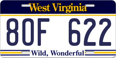 WV license plate 8OF622