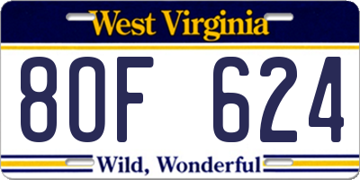 WV license plate 8OF624
