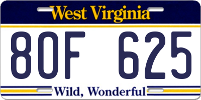 WV license plate 8OF625