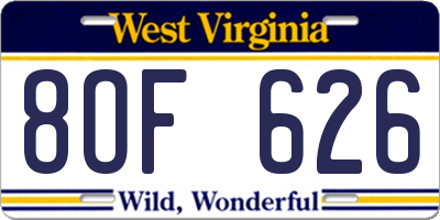 WV license plate 8OF626