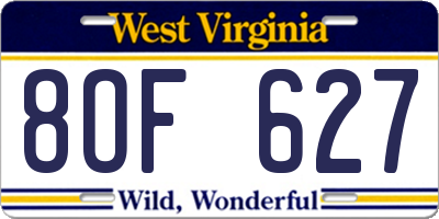 WV license plate 8OF627