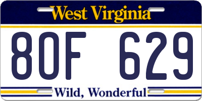 WV license plate 8OF629