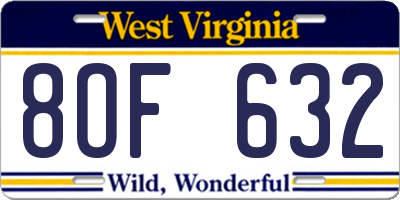 WV license plate 8OF632