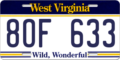 WV license plate 8OF633