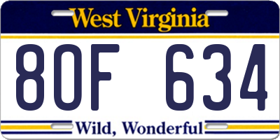 WV license plate 8OF634