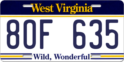WV license plate 8OF635