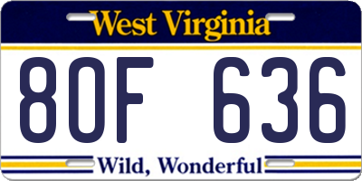 WV license plate 8OF636