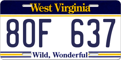 WV license plate 8OF637