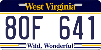 WV license plate 8OF641