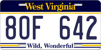 WV license plate 8OF642