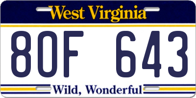 WV license plate 8OF643