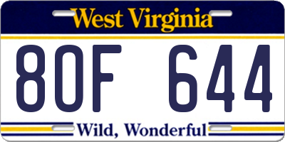 WV license plate 8OF644