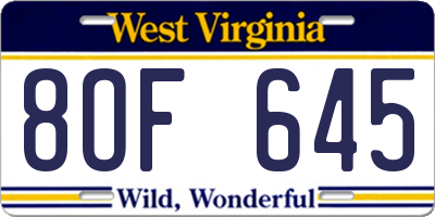 WV license plate 8OF645