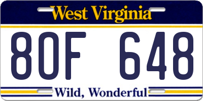 WV license plate 8OF648