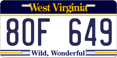 WV license plate 8OF649