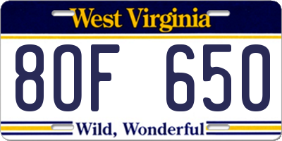 WV license plate 8OF650