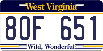 WV license plate 8OF651