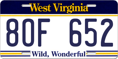 WV license plate 8OF652