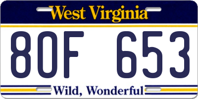 WV license plate 8OF653