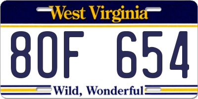 WV license plate 8OF654