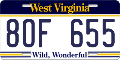 WV license plate 8OF655