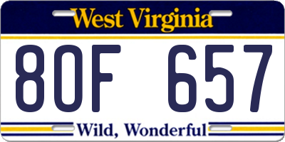 WV license plate 8OF657
